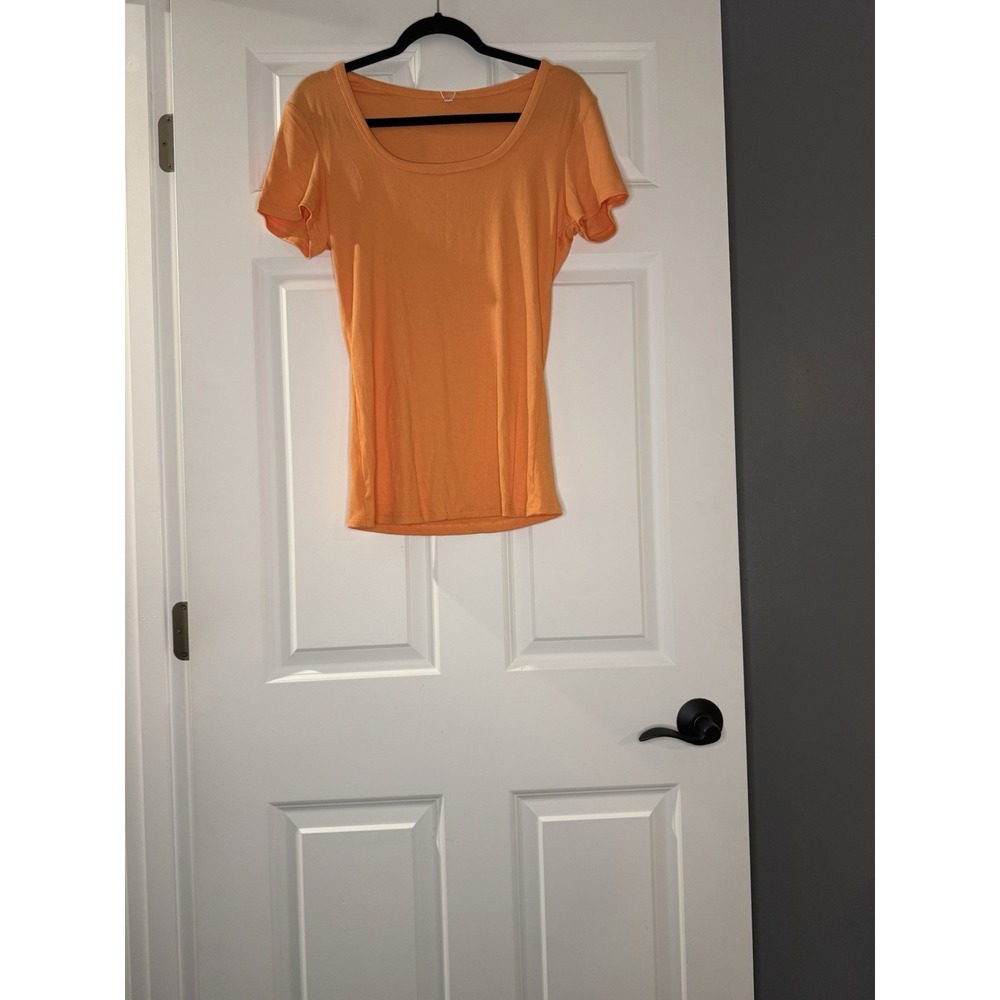 Anrabess Ribbed Scoop Neck Basic T Shirt Large Orange Nwt